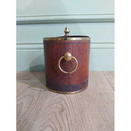 464 - Vintage leather and brass ice bucket. {20 cm H x 19 cm Dia.}.