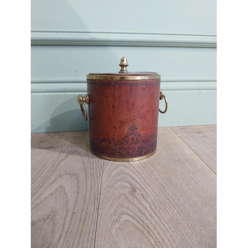 464 - Vintage leather and brass ice bucket. {20 cm H x 19 cm Dia.}.