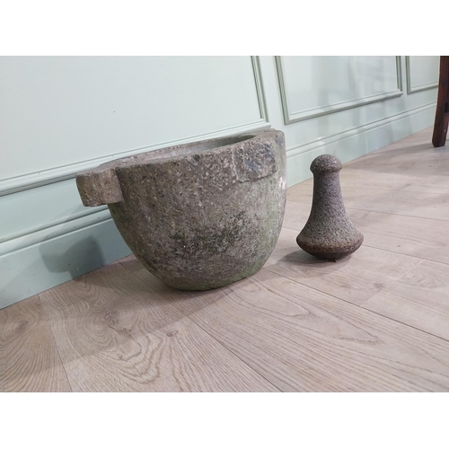 466 - Early 19th C. Limestone Mortar and pestle. {26 cm h x 44 cm W x 47 cm D}.