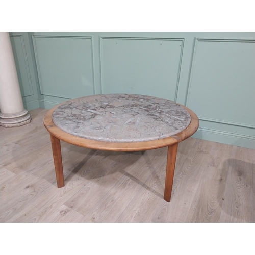 471 - Mid century German designer teak coffee table with inset fossilised composition top. {53 cm H x 120 ... 