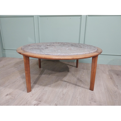 471 - Mid century German designer teak coffee table with inset fossilised composition top. {53 cm H x 120 ... 