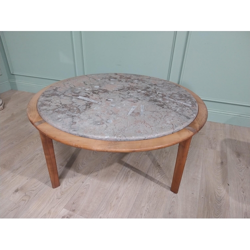 471 - Mid century German designer teak coffee table with inset fossilised composition top. {53 cm H x 120 ... 