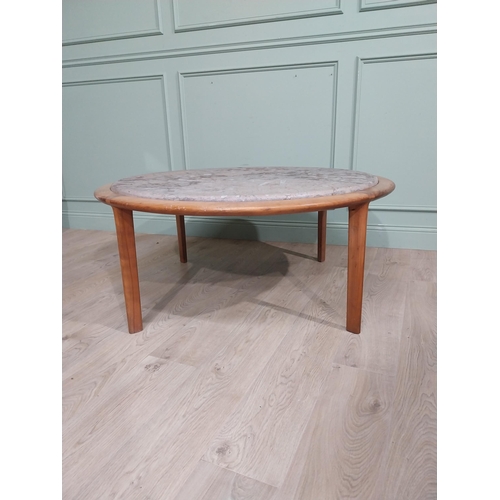 471 - Mid century German designer teak coffee table with inset fossilised composition top. {53 cm H x 120 ... 