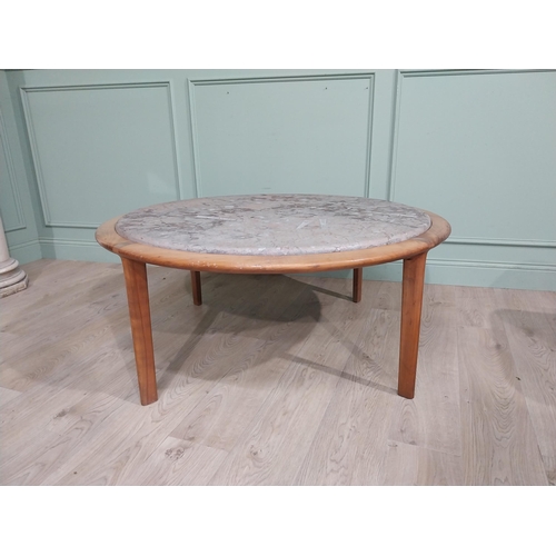 471 - Mid century German designer teak coffee table with inset fossilised composition top. {53 cm H x 120 ... 