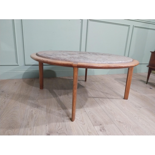 471 - Mid century German designer teak coffee table with inset fossilised composition top. {53 cm H x 120 ... 