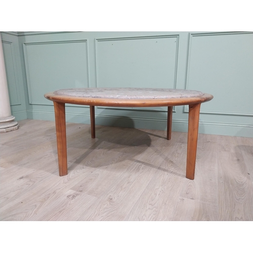 471 - Mid century German designer teak coffee table with inset fossilised composition top. {53 cm H x 120 ... 