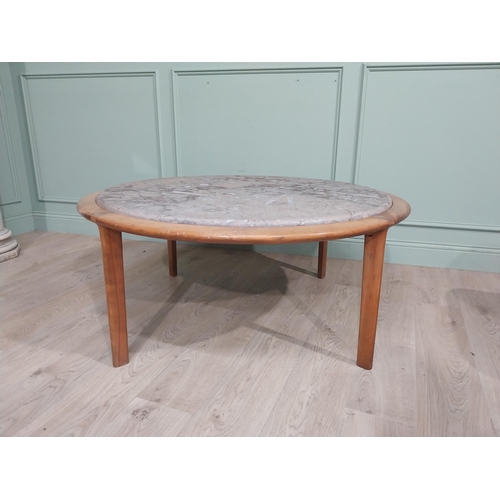 471 - Mid century German designer teak coffee table with inset fossilised composition top. {53 cm H x 120 ... 