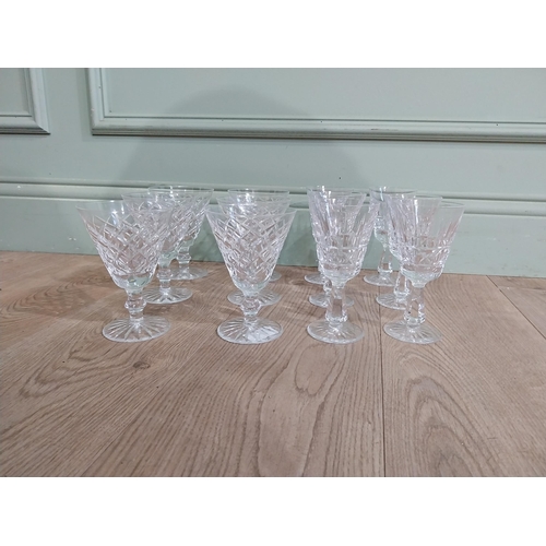 472 - Set of six Waterford cut glass crystal glasses {14 cm H} and set of six Waterford cut glass wine gla... 