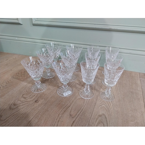 472 - Set of six Waterford cut glass crystal glasses {14 cm H} and set of six Waterford cut glass wine gla... 