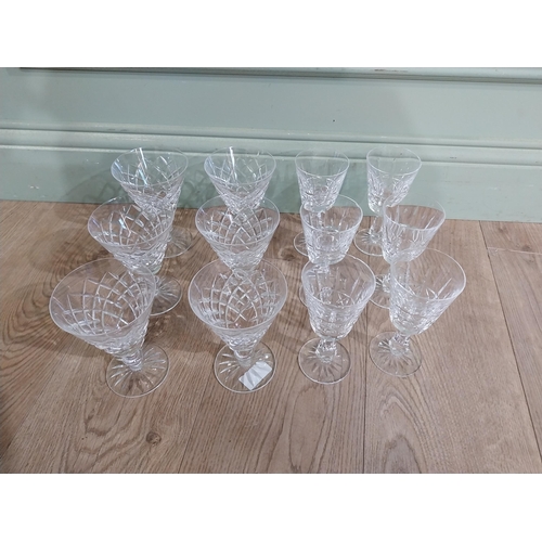 472 - Set of six Waterford cut glass crystal glasses {14 cm H} and set of six Waterford cut glass wine gla... 