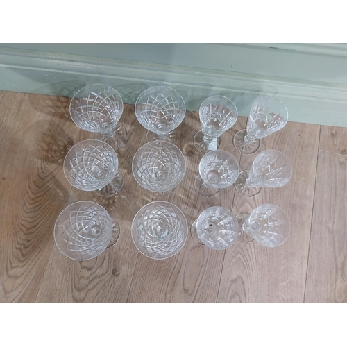 472 - Set of six Waterford cut glass crystal glasses {14 cm H} and set of six Waterford cut glass wine gla... 