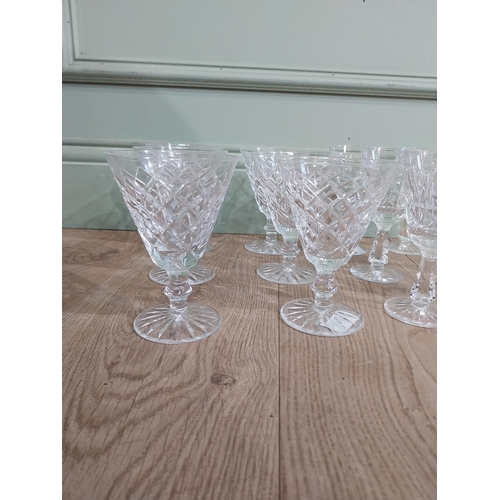 472 - Set of six Waterford cut glass crystal glasses {14 cm H} and set of six Waterford cut glass wine gla... 