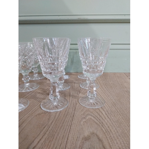 472 - Set of six Waterford cut glass crystal glasses {14 cm H} and set of six Waterford cut glass wine gla... 