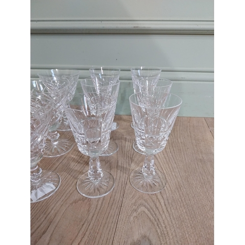 472 - Set of six Waterford cut glass crystal glasses {14 cm H} and set of six Waterford cut glass wine gla... 