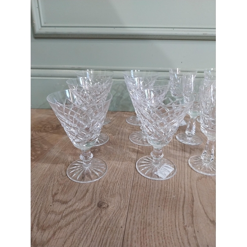 472 - Set of six Waterford cut glass crystal glasses {14 cm H} and set of six Waterford cut glass wine gla... 