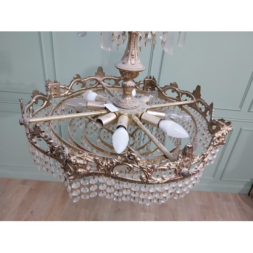 474 - 1950�s French brass and crystal drop chandelier. {70 cm H x 52 cm Dia.}.