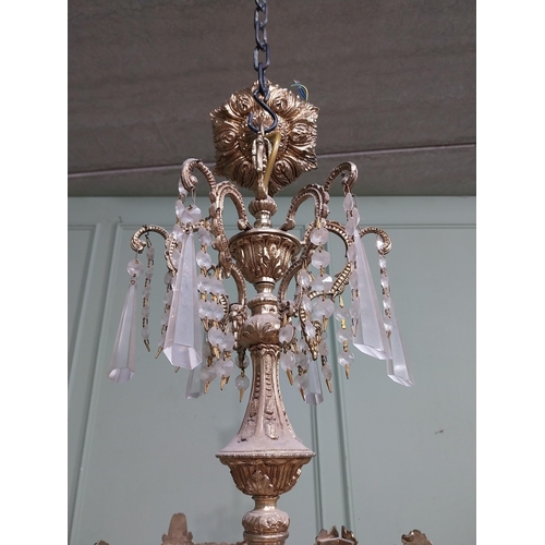 474 - 1950�s French brass and crystal drop chandelier. {70 cm H x 52 cm Dia.}.