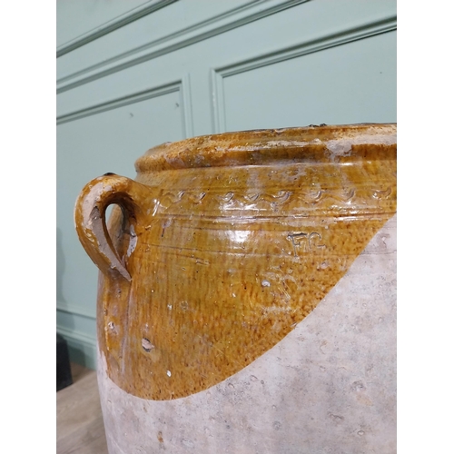 479 - 19th C. Glazed Terracotta olive pot with four handles. {80 cm H x 45 cm Dia.}.