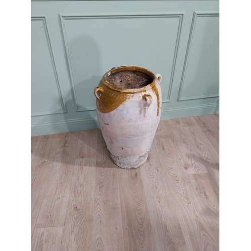 479 - 19th C. Glazed Terracotta olive pot with four handles. {80 cm H x 45 cm Dia.}.