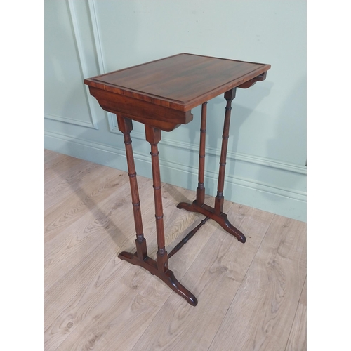 48 - Regency rosewood lamp table on faux bamboo shaped supports and single turned stretcher and shaped fe... 