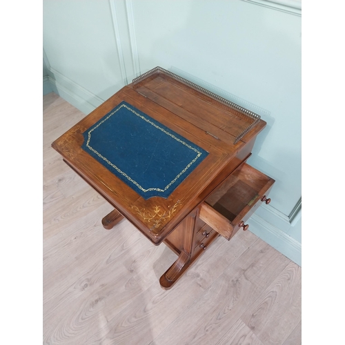 480 - Victorian walnut and satinwood davenport with brass gallery and fitted interior. {80 cm H x 54 cm W ... 