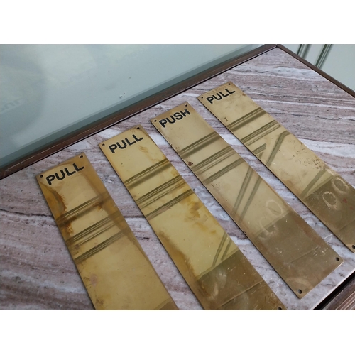 485 - Four brass Pull door plaques. {30 cm H x 8 cm W}.