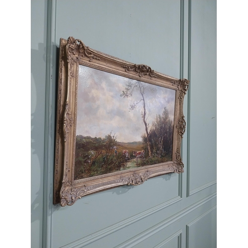 491 - 19th C. Oil on canvas Cattle Scene mounted in giltwood frame. {64 cm H x 92 cm W}.