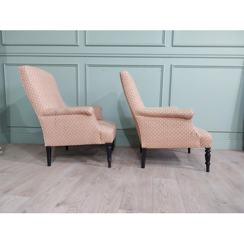 494 - Pair of 19th C. French ebonised and upholstered armchairs. {90 cm H x 72 cm W x 80 cm D}.