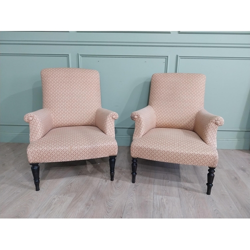 494 - Pair of 19th C. French ebonised and upholstered armchairs. {90 cm H x 72 cm W x 80 cm D}.