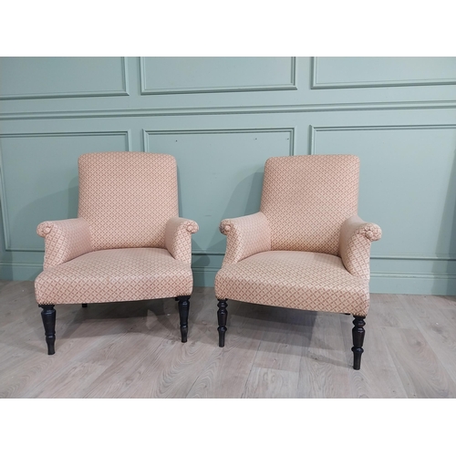 494 - Pair of 19th C. French ebonised and upholstered armchairs. {90 cm H x 72 cm W x 80 cm D}.