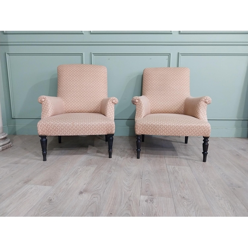 494 - Pair of 19th C. French ebonised and upholstered armchairs. {90 cm H x 72 cm W x 80 cm D}.