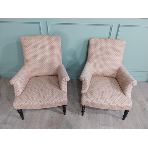 494 - Pair of 19th C. French ebonised and upholstered armchairs. {90 cm H x 72 cm W x 80 cm D}.