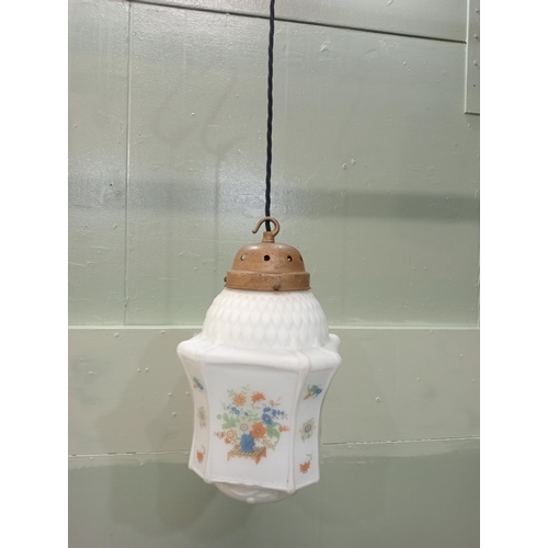 495 - Opaline glass pendant light floral design   60cm Hanging Light H 30cm x 20 x 20cm