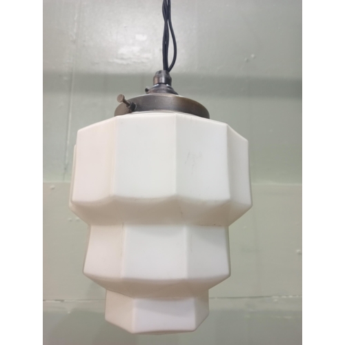 496 - Opaline white pendant lamp with copper gallery   Hanging 6cm H 22cm x 15 x D 15cm