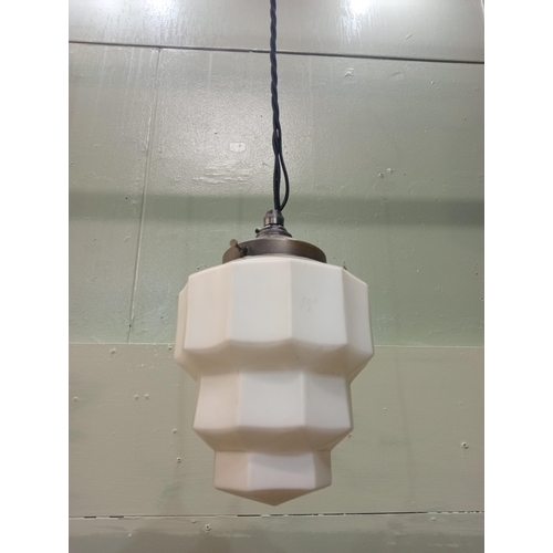 496 - Opaline white pendant lamp with copper gallery   Hanging 6cm H 22cm x 15 x D 15cm