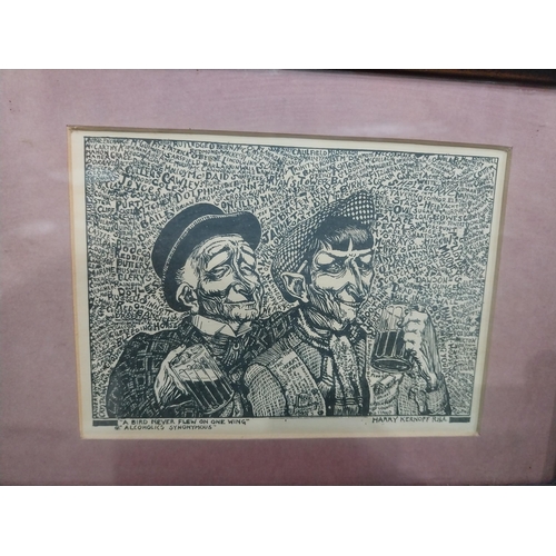 498 - Two Harry Kernoff black and white engravings. {18 cm H x 24 cm W} and {31 cm H x 26 cm W}