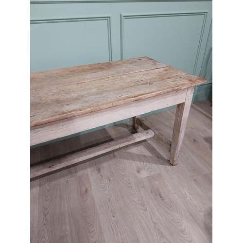 499 - 19th C. Irish scrubbed pine two plank kitchen table on square legs and single stretcher. {74 cm H x ... 