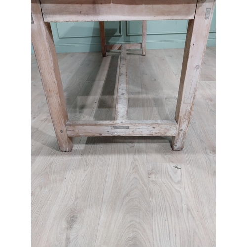 499 - 19th C. Irish scrubbed pine two plank kitchen table on square legs and single stretcher. {74 cm H x ... 