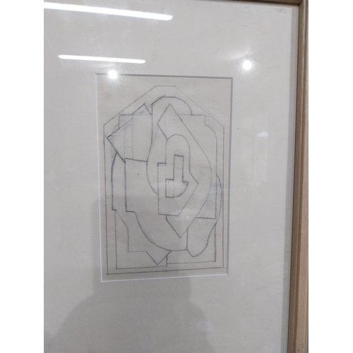 502 - Mainie Jellett Cubist Composition Pencil drawing on paper mounted in cream frame. {43 cm H x 32 cm W... 