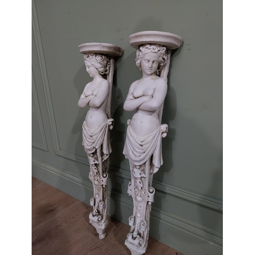 508 - Pair of moulded stone Grecian Lady wall sconces. {75 cm H x 12 cm W x 12 cm D}.