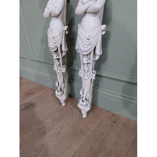 508 - Pair of moulded stone Grecian Lady wall sconces. {75 cm H x 12 cm W x 12 cm D}.