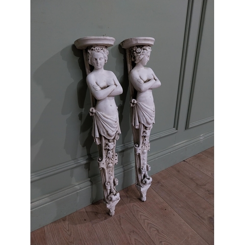 508 - Pair of moulded stone Grecian Lady wall sconces. {75 cm H x 12 cm W x 12 cm D}.