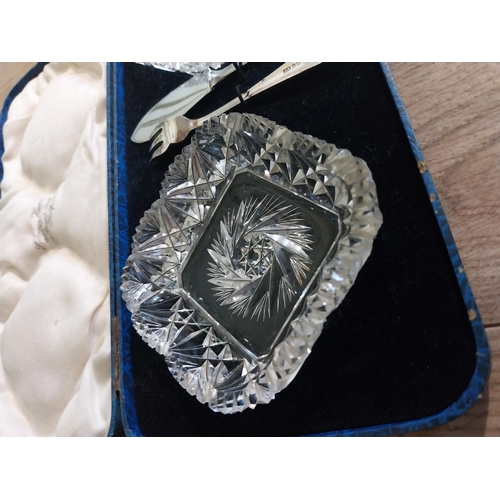 510 - Edwardian Sydney Hanna Belfast cut crystal and silver plate sea food set in presentation case.