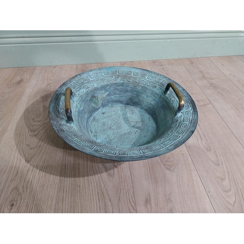 522 - Antique oriental bronze sensor bowl. {16 cm H x 43 cm Dia.}.