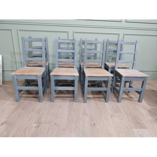 531 - Set of eight country house painted chairs. {95 cm H x 37 cm W x 40 cm D}.