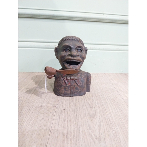 532 - 19th C. Cast iron money bank. {18 cm H x 14 cm W x 12 cm D}.