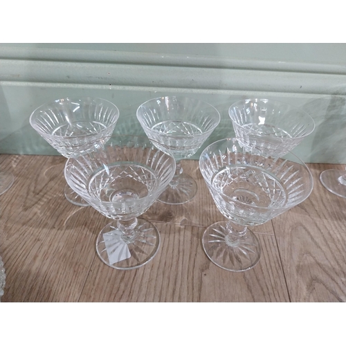 537 - Large collection of nine Waterford cut glass crystal glasses and other glass vases and candle holder... 