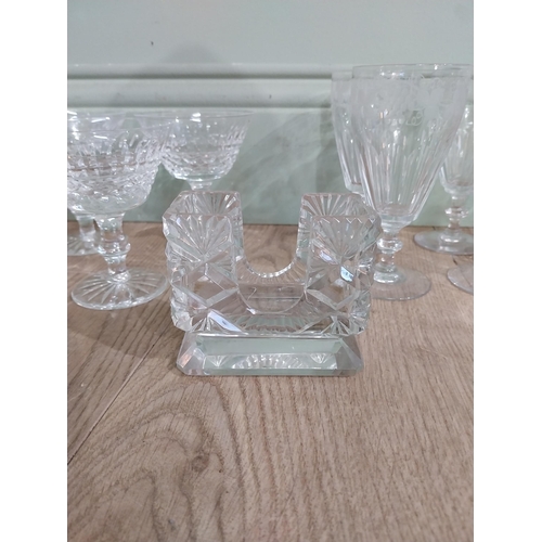 537 - Large collection of nine Waterford cut glass crystal glasses and other glass vases and candle holder... 