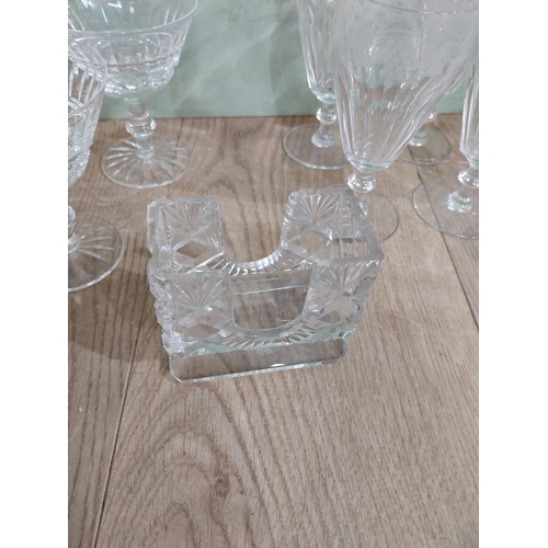 537 - Large collection of nine Waterford cut glass crystal glasses and other glass vases and candle holder... 