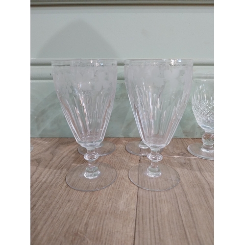 537 - Large collection of nine Waterford cut glass crystal glasses and other glass vases and candle holder... 